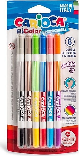 Carioca Bicolor Süper Yıkanabilir Çift Uçlu 12 Renk 6'lı Keçeli Kalem Seti