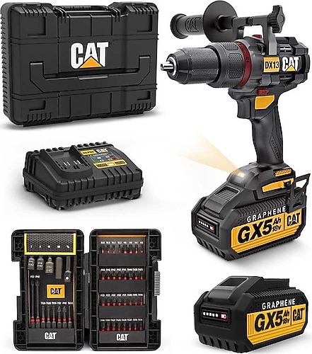 Cat DX13BA 18 V 5 Ah Çift Akülü Darbeli Matkap + 45 Parça Aksesuar