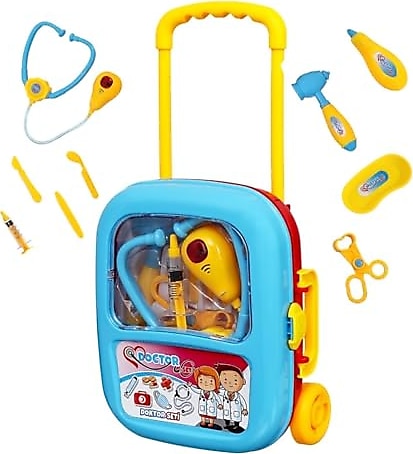 Cek-Cek Valizli Buyuk Boy 10 Parca Isikli-Sesli Medikal Doktor Seti 2İn1 - Doktor Oyun Seti