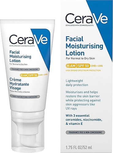 Cerave Normal ve Kuruya Dönük Ciltler İçin 50 Faktör Nemlendirici Krem 52 ml