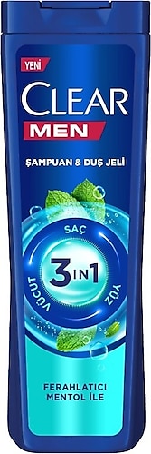 Clear Men 3 in 1 Şampuan & Duş Jeli Ferahlatıcı Mentol 350 ml