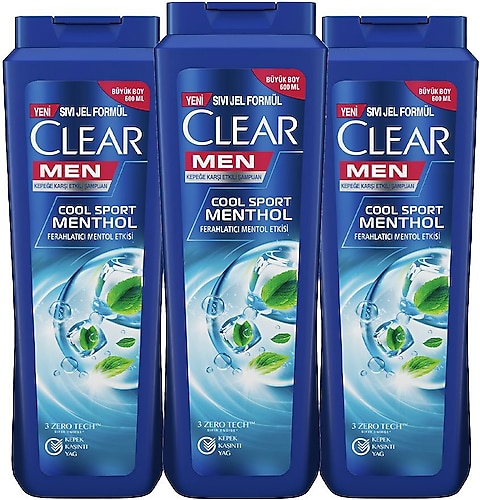 Clear Men Cool Sport Menthol Kepeğe Karşı Şampuan 600 ml 3 Adet