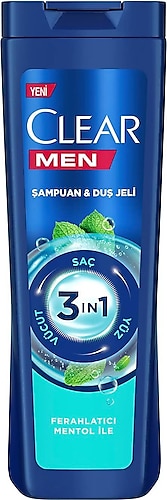 Clear Men Ferahlatıcı Mentol 3 in 1 Kepeğe Karşı Şampuan ve Duş Jeli 350 ml