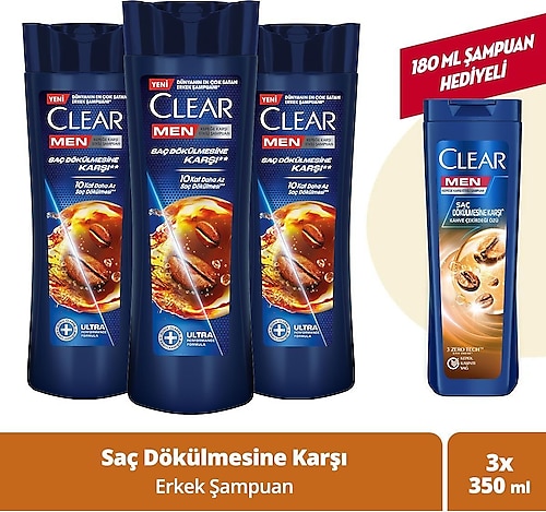 Clear Men Saç Dökülmesine ve Kepeğe Karşı Şampuan 350 ml 3 Adet