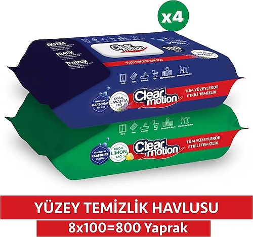 Clear Motion Yüzey Temizlik Havlusu (8x100) 800 Yaprak