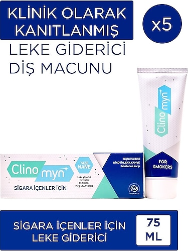 Clinomyn Sigara İçenler için Beyazlatıcı Florürlü Diş Macunu 75 ml 5 Adet