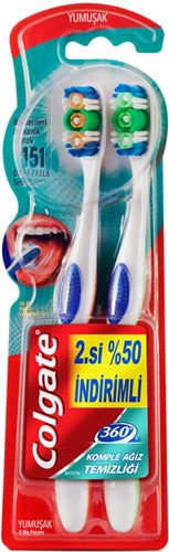 Colgate 360 Komple Ağız Temizliği 1+1 Yumuşak Diş Fırçası