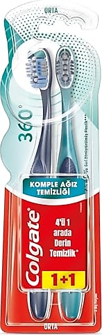 Colgate 360 Komple Ağız Temizliği Çok Yönlü Koruma Orta Diş Fırçası 2'li