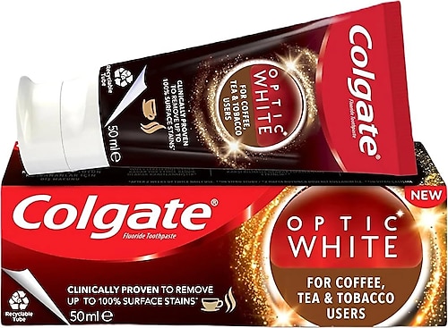 Colgate Optic White Kahve Çay ve Tütün Kullananlar için Beyazlatıcı Florürlü Diş Macunu 50 ml
