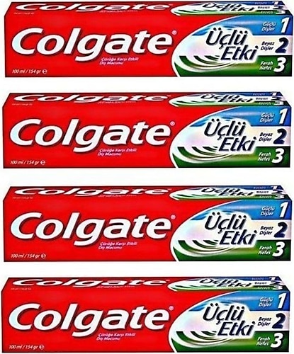 Colgate Üçlü Etki Beyazlatıcı Florürlü Diş Macunu 100 ml 4 Adet