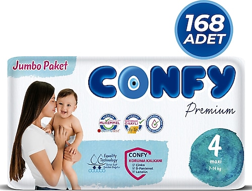 Confy Premium 4 Numara Maxi 168'li Bebek Bezi