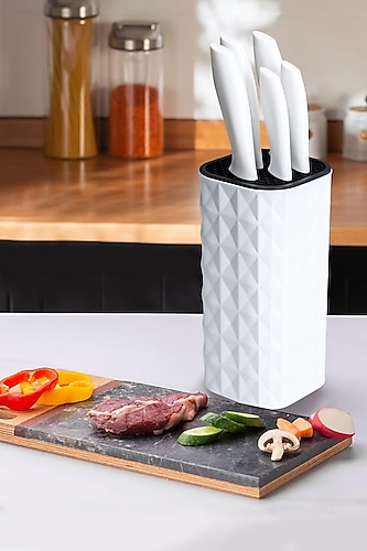 Cooker CKR2870 Akrilik Plastik Standlı 6 Parça Bıçak Seti Beyaz