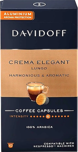 Davidoff Crema Elegant Lungo Harmonious ve Aromatic Kapsül Kahve 10'lu