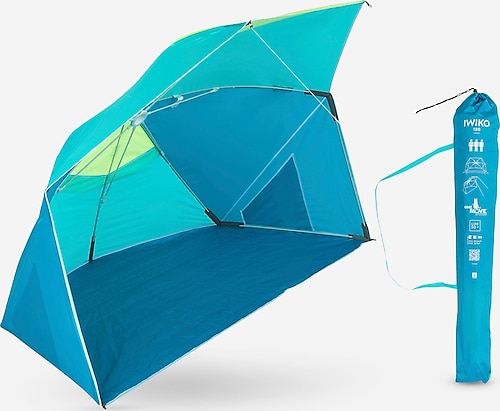 Decathlon Plaj Şemsiyesi / Gölgelik - Spf50 - 3 Kişilik - Mavi / Sarı - Iwiko 180