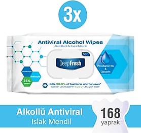 Deep Fresh Alkollü Antiviral 56 Yaprak 3'lü Paket Islak Mendil
