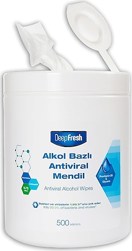 Deep Fresh Alkollü Antiviral Islak Mendil Hijyen Kovası 500 Yaprak El Temizleme Jeli Hediyeli