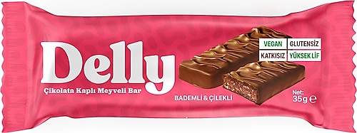Delly Çikolata Kaplı Bademli & Çilekli Meyveli Bar 35 gr