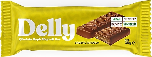 Delly Çikolata Kaplı Bademli & Muzlu Meyveli Bar 35 gr