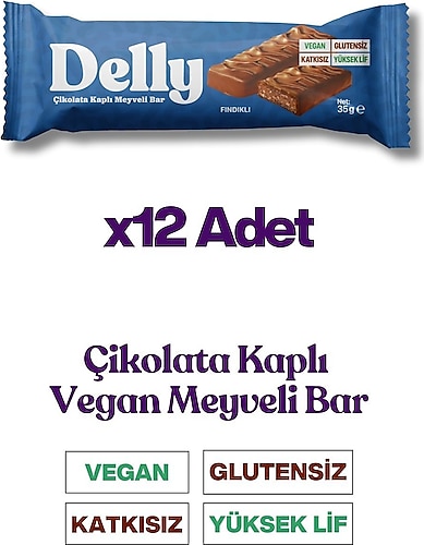 Delly Çikolata Kaplı - Fındıklı Meyveli Bar 35g X 12 Adet