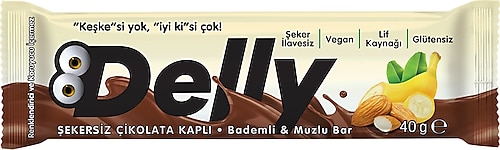 Delly Şekersiz Çikolata Kaplı Atıştırmalık Bar 40 gr