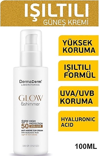 Dermaderm Glow Yüz ve Vücut İçin Işıltılı Simli Güneş Kremi Spf 50 Uva/uvb