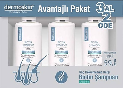 Dermoskin Biotin Erkeklere Özel Saç Dökülmesine Karşı Şampuan 3x200 ml