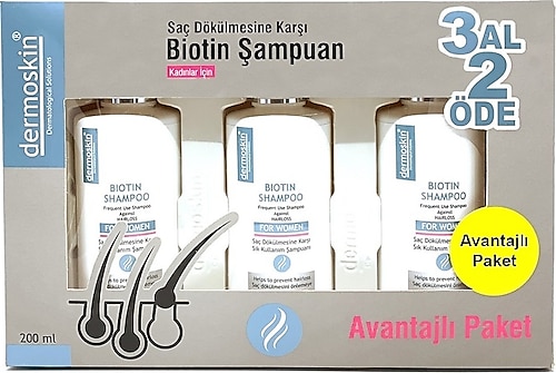 Dermoskin Biotin Kadınlara Özel Saç Dökülmesine Karşı Şampuan 3x200 ml