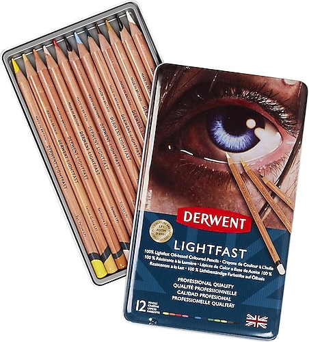 Derwent Lightfast Metal Kutu 12'li Kuru Boya Kalem Seti