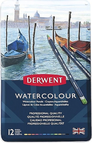Derwent Watercolour Metal Kutu 12'li Sulu Boya Kalem Seti