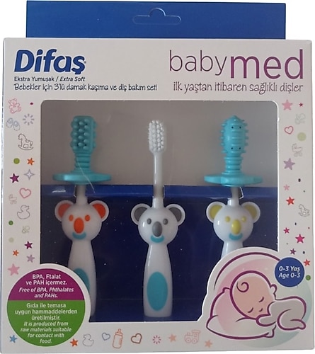 Difaş Babymed Bebekler için 3'lü Damak Kaşıma ve Diş Bakım Seti
