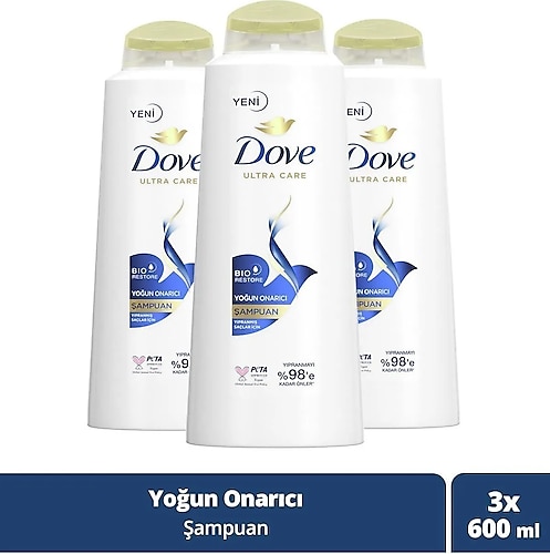Dove Ultra Care Saç Bakım Şampuanı Yoğun Onarıcı Yıpranmış Saçlar Için 600 ml X3