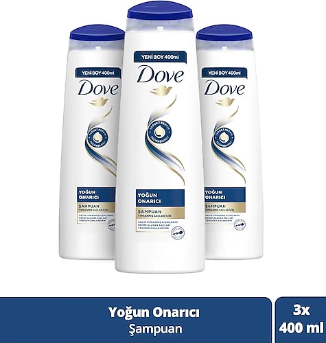 Dove Yoğun Onarıcı Yıpranmış Saçlar için Şampuan 400 ml 3 Adet