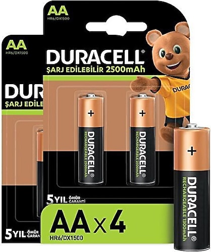 Duracell 2500 mAh 2'li 2 Paket Şarjlı AA Kalem Pil