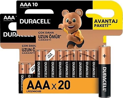 Duracell LR03/MN2400 20'li Alkalin AAA İnce Kalem Pil