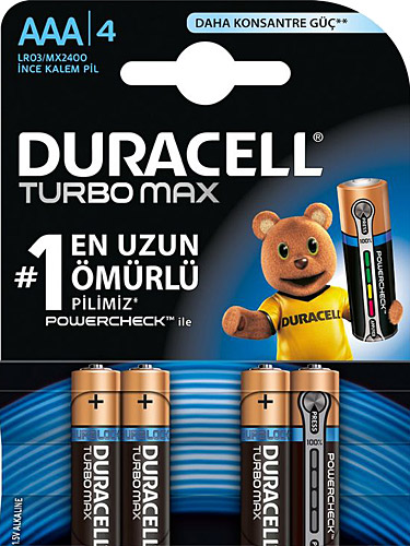 Duracell Turbo Max 4'lü AAA İnce Kalem Pil