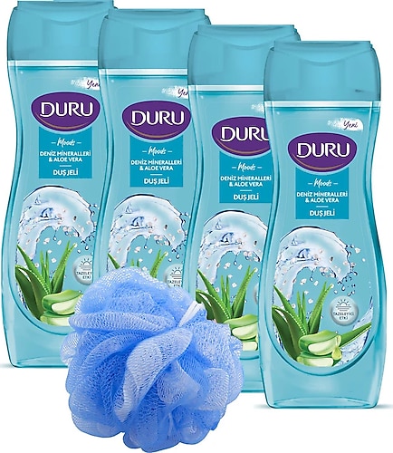 Duru Moods Deniz Mineralleri & Aloe Vera Duş Jeli +Duş Lifi ile Birlikte 4x450ml