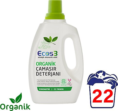 Ecos3 Sıvı Çamaşır Deterjanı Ultra Konsantre Organik 22 Yıkama 750 ml