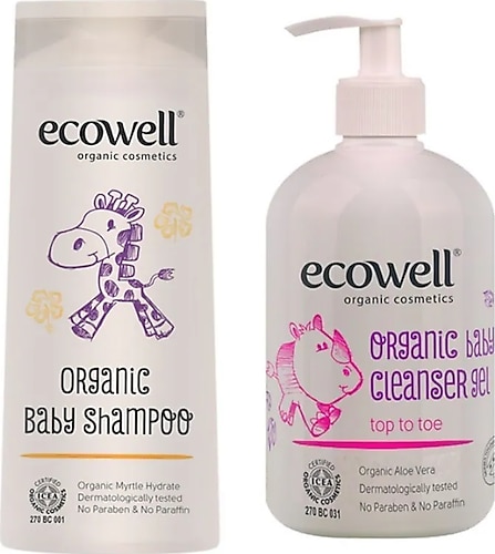 Ecowell Bebek Bakım 2'li Set (Bebek Şampuanı 300 ml + Bebek Temizleme Jeli 500 ml.)