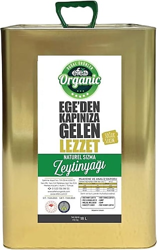 Efe Organik Ultra Natürel Sızma Zeytinyağı 18 lt