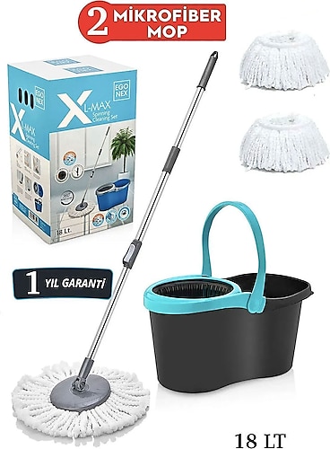 Egonex Xl-max Mop ( Yedek Bez Hediyeli ) Döner Başlıklı Temizlik Seti- Kova Mop Seti 18 Lt
