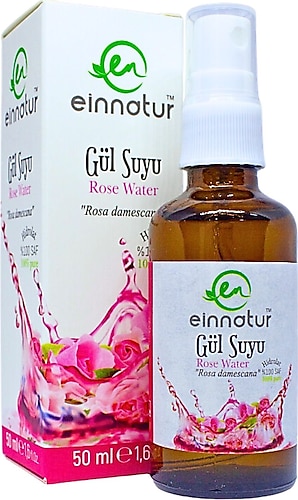EinNatur Rosa Damascena Hidrosol, %100 Saf Doğal Yağlı Gül Suyu, 50 ml Spreyli Tonik, Vücut Spreyi