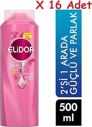 Elidor Superblend 2'si 1 Arada Güçlü ve Parlak Şampuan 500 ml 16 Adet
