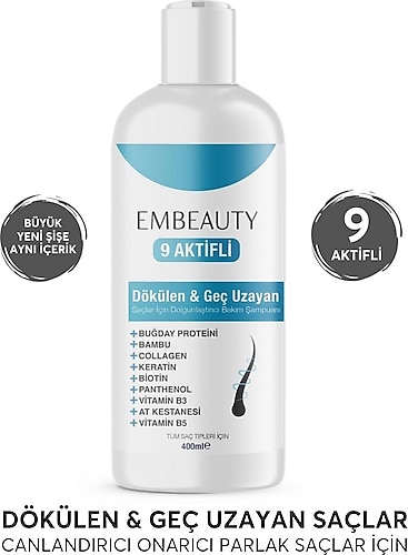 Embeauty Kolajen Ve Keratin Saç Dökülmesine Karşı Hızlı Sac Uzatan Dolgunlaştırıcı Onarıcı Besleyici Şampuan