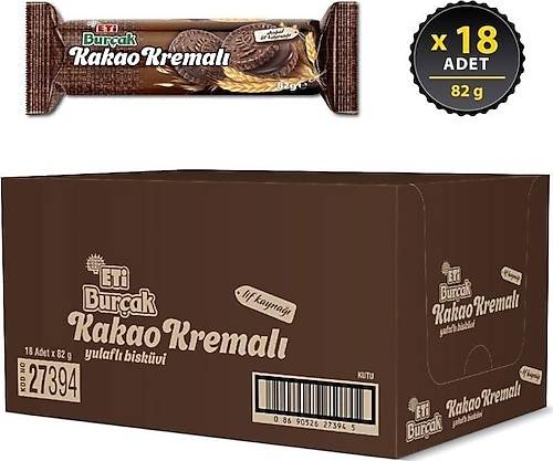 Eti Burçak Kakao Kremalı Bisküvi 82 gr 18'li