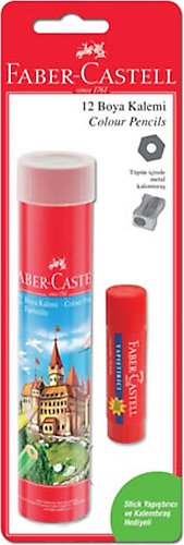 Faber-Castell 12 Renk Tüp Kuru Boya + Stick Yapıştırıcı + Kalemtıraş Set