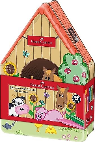 Faber-Castell 155539 Connector Çiftlik Yıkanabilir 18'li Keçeli Kalem Seti