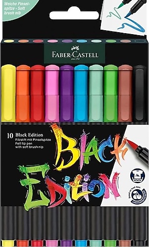 Faber-Castell Black Edition 10'lu Fırça Uçlu Keceli Kalem Seti
