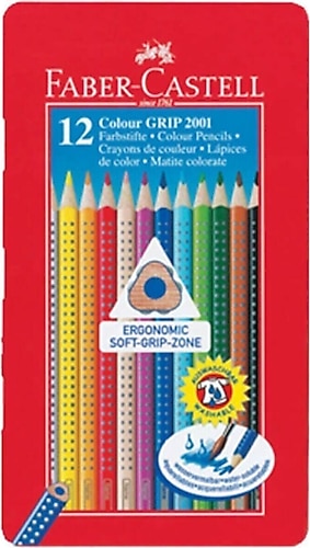 Faber-Castell Grip 2001 Metal Kutu 12'li Kuru Boya Seti