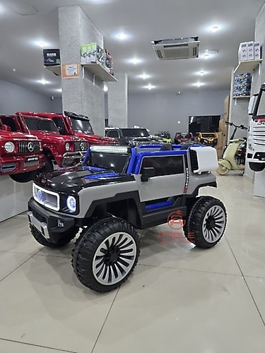 Fable Mercedes Hummer Jeep! 12V, 4x4, Kauçuk Lastik, Kumandalı, LED Tasarım, Deri Koltuk, Beşik Modu - Mavi