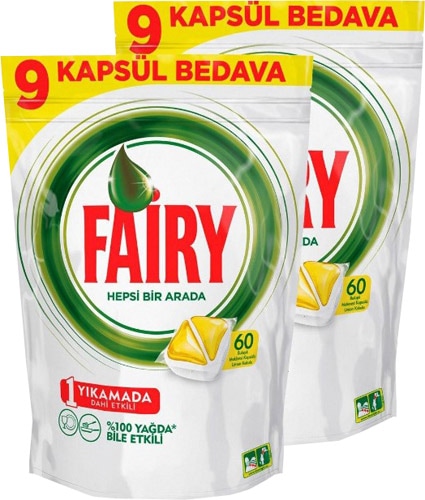 Fairy Hepsi Bir Arada Limon Bulaşık Makinesi Tableti 60'lı 2 Adet